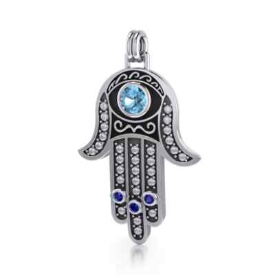 Hamsa 925 Sterling Silver Pendant Gemstone Protection Amulet Spiritual Jewelry