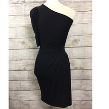 Black One Shoulder Cocktail Dress Ruched Asymmetric Bodycon Wedding Guest Sz Sm