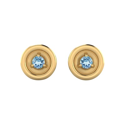 2MM Round Blue Topaz 925 Sterling Silver Gold Plated Tiny Stud Women Earring