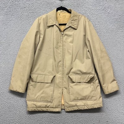 Vtg NFL Coaching Jacket Mens 40 Beige Linebacker J Stevens Pile Fleece Lined