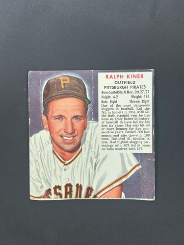 Ralph Kiner #12 1952 Red Man Tobacco card