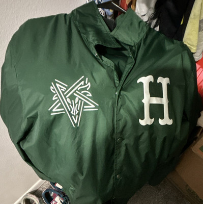 HUF Thrasher Worldwide Green Snap-Front Lightweight Jacket Men s XL