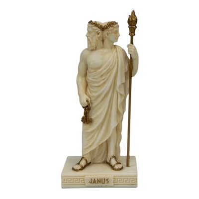 Janus römischer zweigesichtiger Gott Mythologie gebundener Marmor Polyresin Miniatur Statue