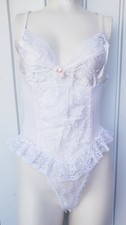 Vintage Nan Flower Teddy Playsuit Size Large White Fishnet Lace Chiffon Sissy