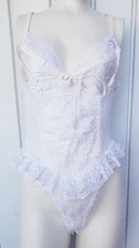 Vintage Nan Flower Teddy Playsuit Size Large White Fishnet Lace Chiffon Sissy 