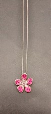 925 Sterling Silver Pink CZ Pave Flower Necklace 18" SJ812 