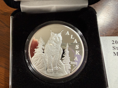 2003 Alaska Mint Lynx State Medallion Proof Silver Art Medal E9619
