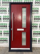 MODERN COMPOSITE FRONT DOOR LONG BAR HANDLE WOODGRAIN INWARDS EXTERNAL FROSTED