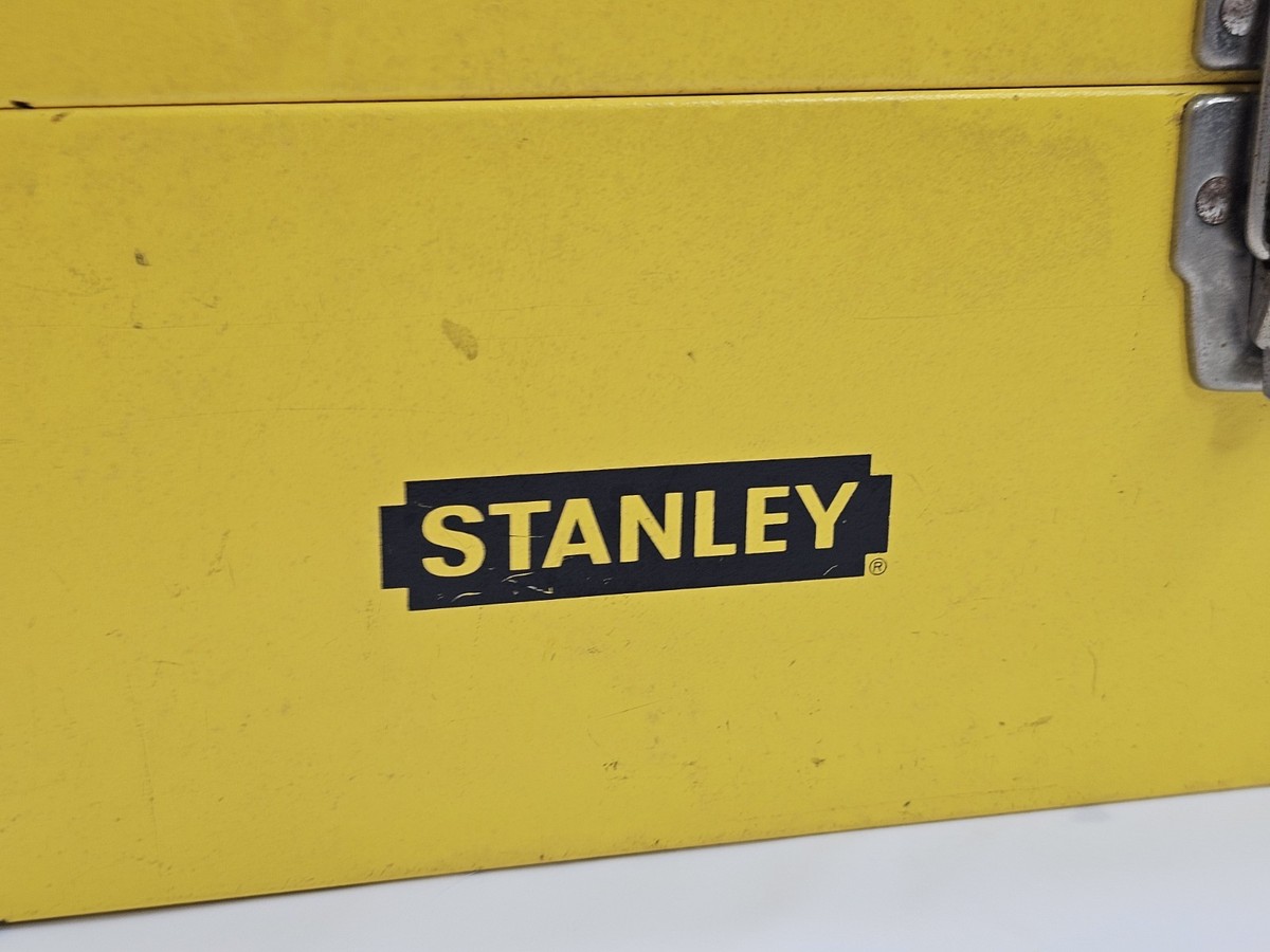 Vtg Stanley Yellow Metal Portable Toolbox 19x7x8.5 Near Mint