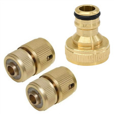 Brass Hose Tap Fitting Connecter Set Auto Stop For Gardening Plumbing 3Piece