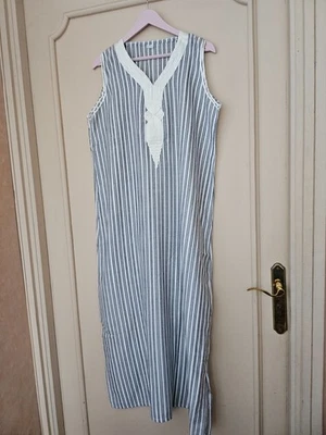 Robe caftan élégante marocaine gandoura coton rayures broderie femme Aïd XXL - Photo 1/4