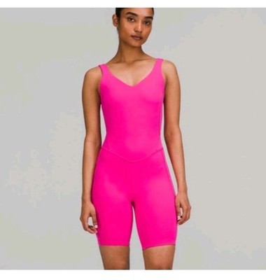 Lululemon Align Bodysuit  8'' Sonic Pink Sz 12 Short Romper Jumpsuit Build In Bra