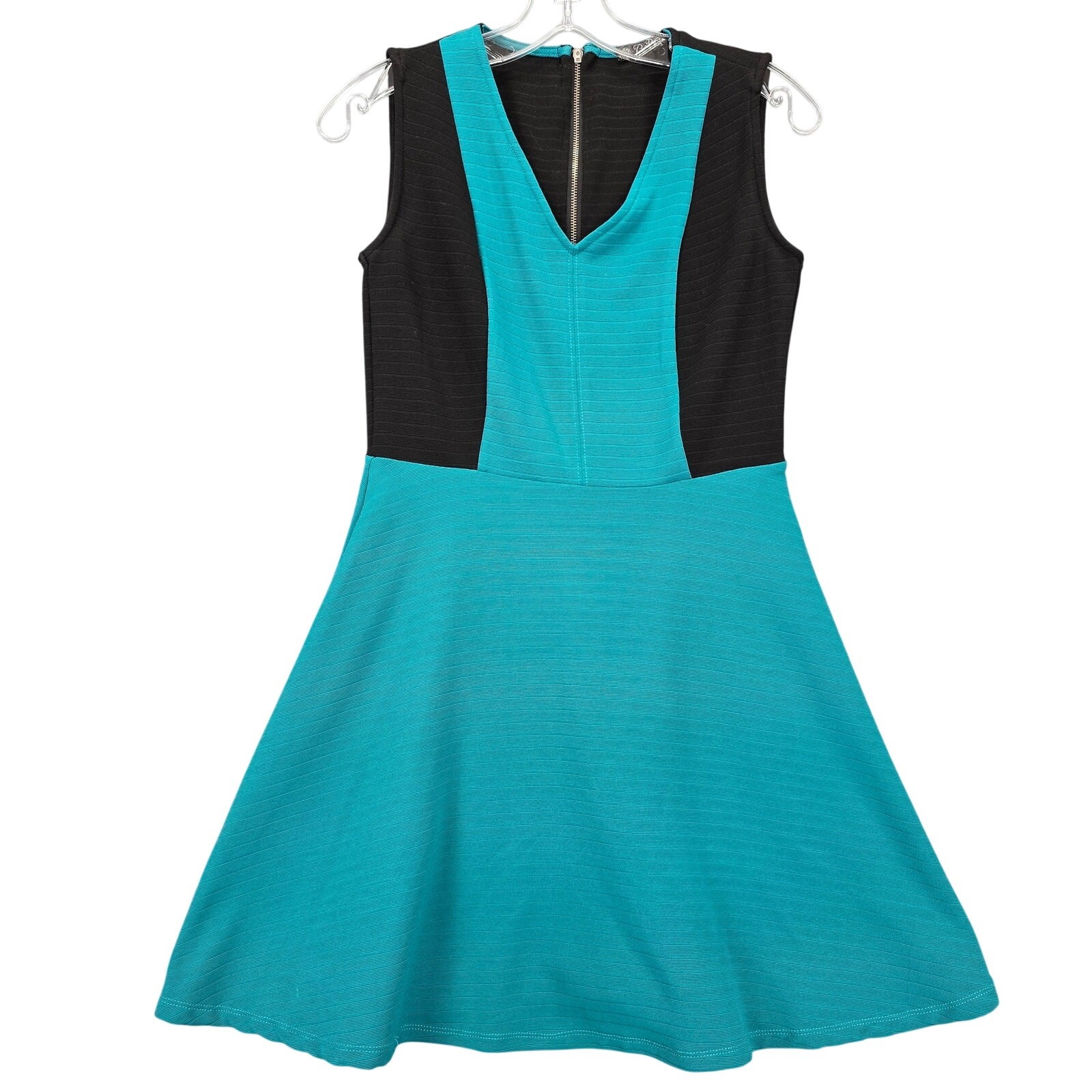 Bebop Green Black Mini Dress Stretch Colorblock V-Neck Sleeveless Women's Size M