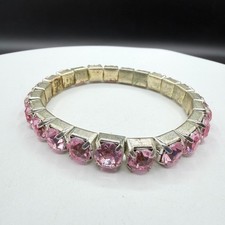 Pink Rhinestone Stretch Bracelet Silver Tone Crystal Statement Y2K Coquette Gift