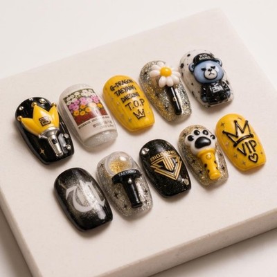 Kpop BIGBANG Press On Nails 3D Lightstick VIP Crown Handmade Set 10PCS