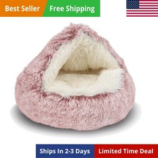 Cat Bed Round Plush Fluffy Hooded Cat Bed Cave, Cozy for Indoor Cats or Small...