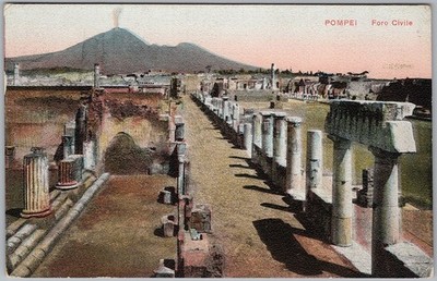 1913 Pompeii Italy Civile Forum Mount Vesuvius Volcano Pompei Postcard H82