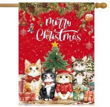 Double-Sided Christmas Cats House Flag 28x40 Inch for Outdoor Decor