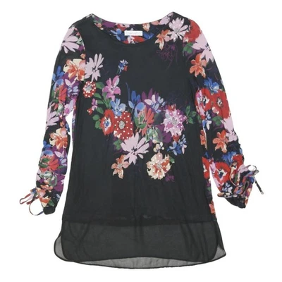 PER UNA Haut Manches Longues Col Rond Noir Motif Floral Taille UK 12 - Photo 1/4