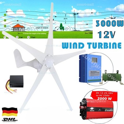 12V/24V 3000W Wind Turbine Generator 5 Blades with Charge Controller Kit