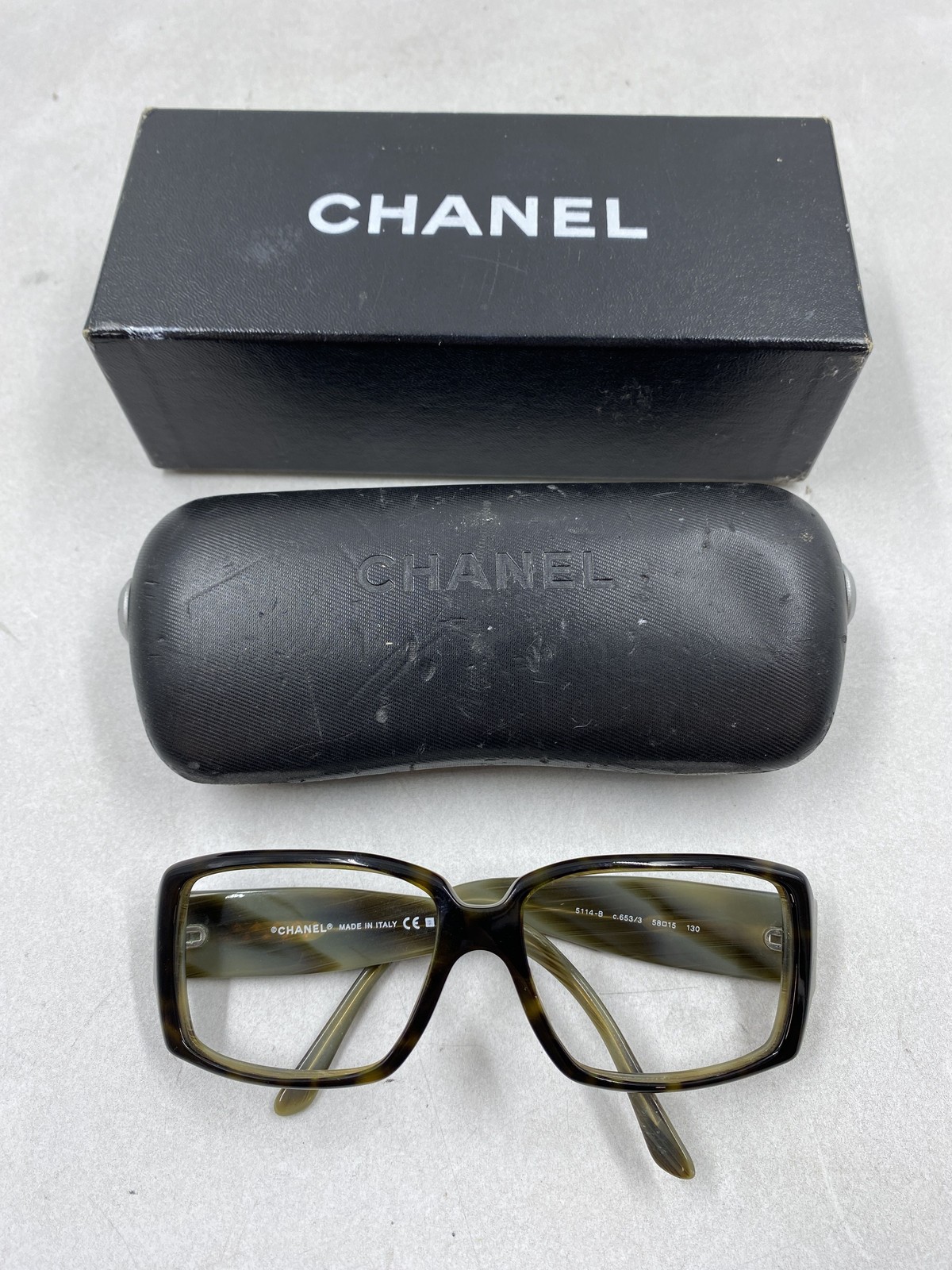 Chanel Black Patterned Rectangular Eyewear Glasses - image 1