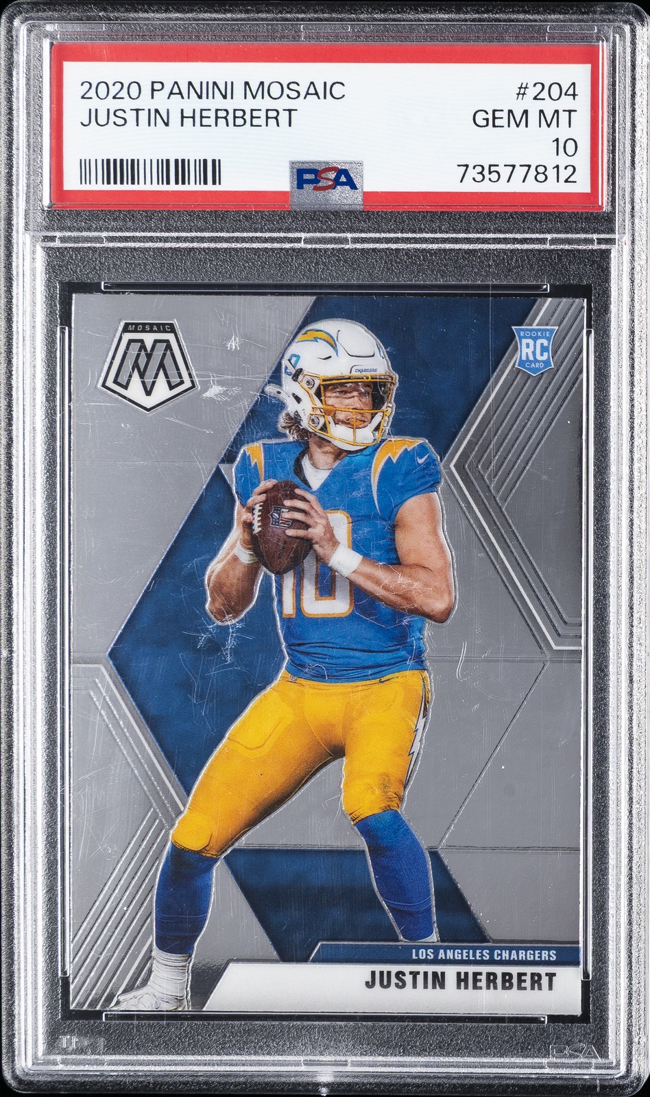 2020 PANINI MOSAIC #204 JUSTIN HERBERT ROOKIE RC PSA 10