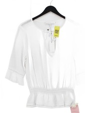 Heidi Klein Women's Top L White 100% Cotton 3/4 Sleeve V-Neck Basic