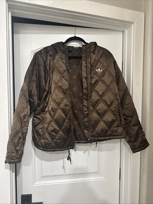 Vintage Y2K  Chocolate Brown Adidas Hooded Puffer Zip Jacket Women s L