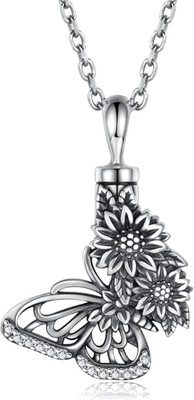 Butterfly Sunflower Urn Necklace for Ashes 925 Sterling Silver Cremation Jewelry