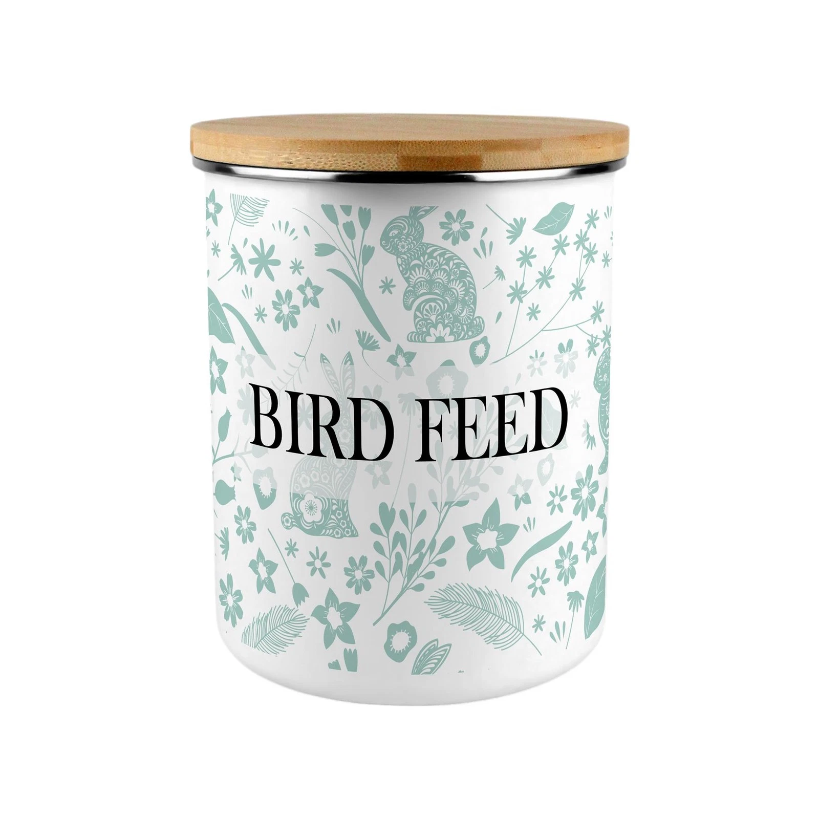 Green Rabbits Bird Feed Storage Canister - XL Enamel Container Home Gift
Opens in a new window or ta