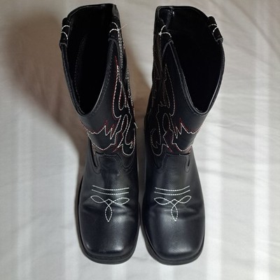 Cowboy Boots Embroidered Accents Square Toe Mid-Calf Black Boy's Size 4