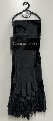 Schal & Handschuhe Set BHS Damen Schwarz Grau Gemustert Brandneu
