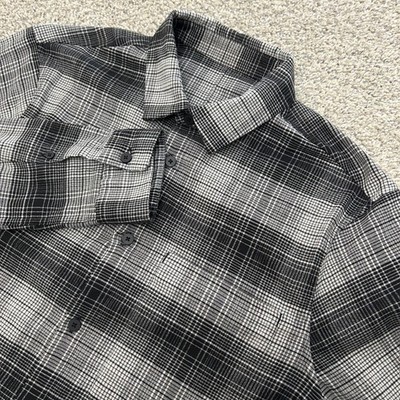 Lululemon Masons Peak Flannel Shirt Medium Black Plaid Long Sleeve Mens Button