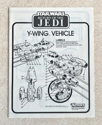 Star Wars Y-Wing Vehicle Instruction Sheet Kenner - ORIGINAL & MINT!