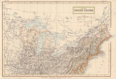 [Nord] Osten USA. Great Lakes New England Mid West. Karte schwarz um 1850