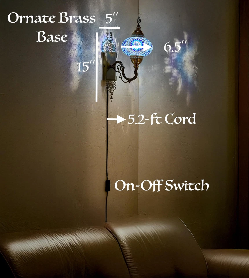 DEMMEX Lámpara Aplique Pared Mosaico Estilo Tiffany Turco Marroquí, Tamaño Grande G Foto 2 de 4