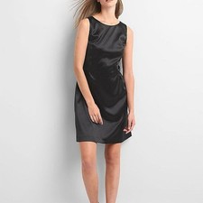 NWT GAP Women's Black Structured Satin Fit & Flare Dress Size 14 Party/Cocktail