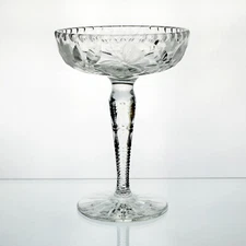 American Brilliant Butterfly & Daisy Floral Cut Compote, Antique Glass ABP 7"