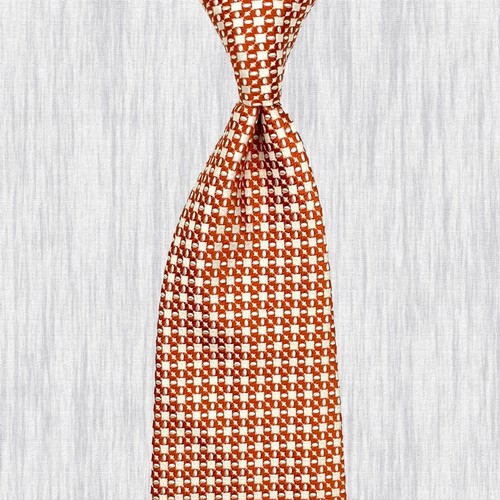 Gianni Versace Medusa Orange Tie - Orange White Checks Geometric Silk Italy Tie - Picture 4 of 12