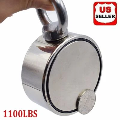 1100 LBS Super Strong Pulling Force Double Sided Fishing Magnet Neodymium Rare