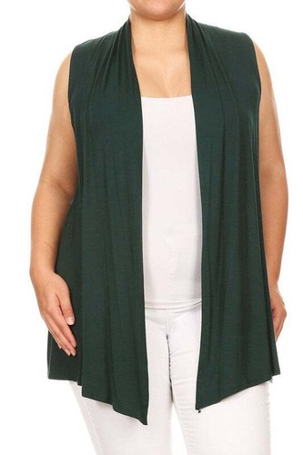 Solid Open Front Vest - Loose Fit, Long Body, Draped Neck, Asymmetrical Hem - Picture 16 of 20