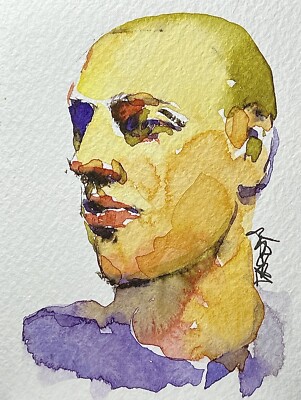 Original Unikat Figurative Portrait Watercolour Porträt Aquarell Gemälde Bild