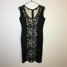 BCBGMaxAzria Leona Sheath Dress XS Womans Black Lace Panel Sleeveless Stretch