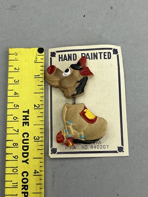 アクセサリー donky Vintage Hand Painted Donkey Nodder Brooch Pin Wood Jewelry 3