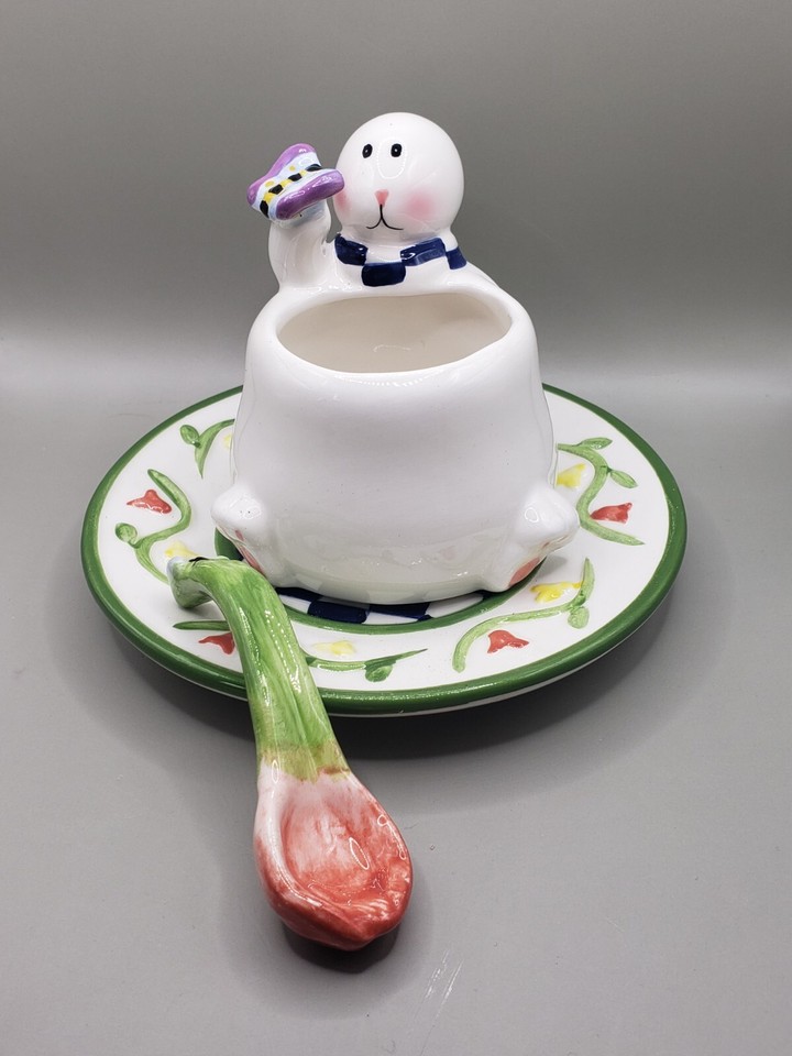 Easter Bunny Tea Cup Set Figural Rabbit Spring Cup Saucer Spoon ...