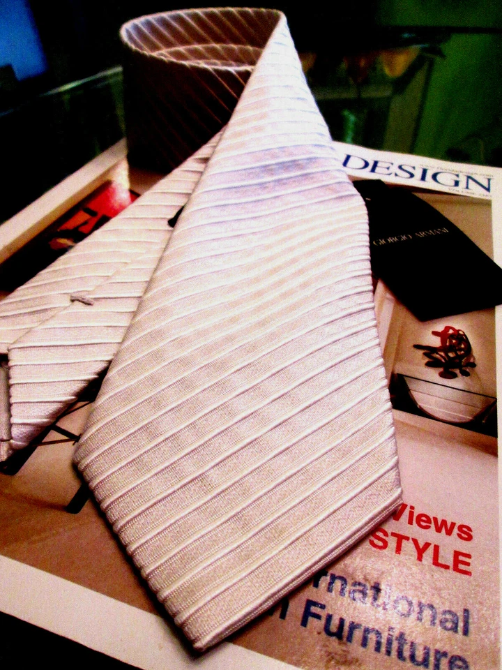 ETIQUETA NEGRA GIORGIO ARMANI-CORDAZO DELGADO SEDA RAYAS CORDÓN MARFIL-$215 Foto 4 de 4