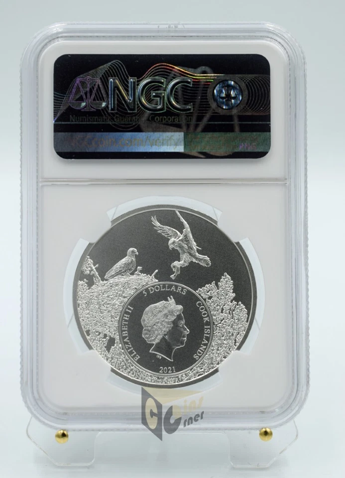 Isole Cook 2021 - Alabama Yellowhammer American State Animals 1 oz NGC MS70 - Immagine 2 di 4