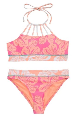 Hobie Honolulu Honey Two-Piece Swimsuit Kids 16 Pink Tropical Swimwear JDM1113 - Picture 10 of 10