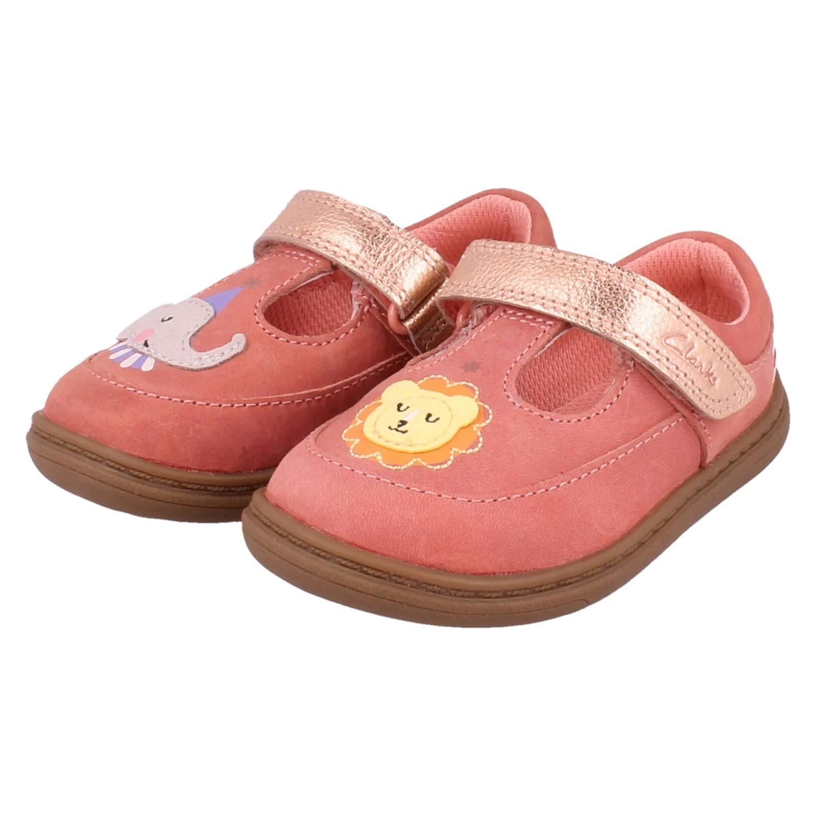 Scarpe da bambina Clarks design elefante e leone T Bar *cappelli flash*
