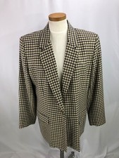 Lands End Women's Beige Blue Wool Blazer Jacket Carrier Business 12